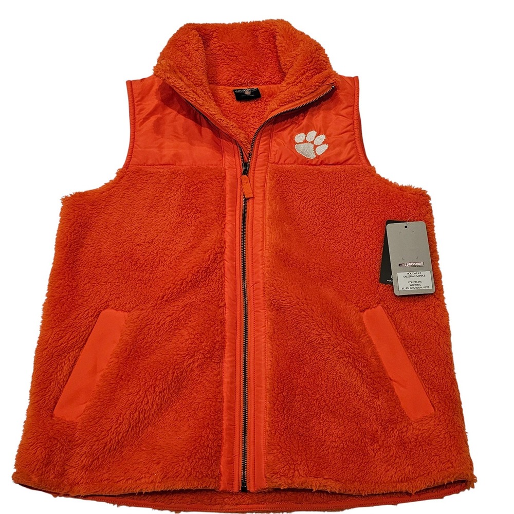 Colosseum Women's Clemson Tigers Paw Logo Orange Sherpa Fleece Vest Medium